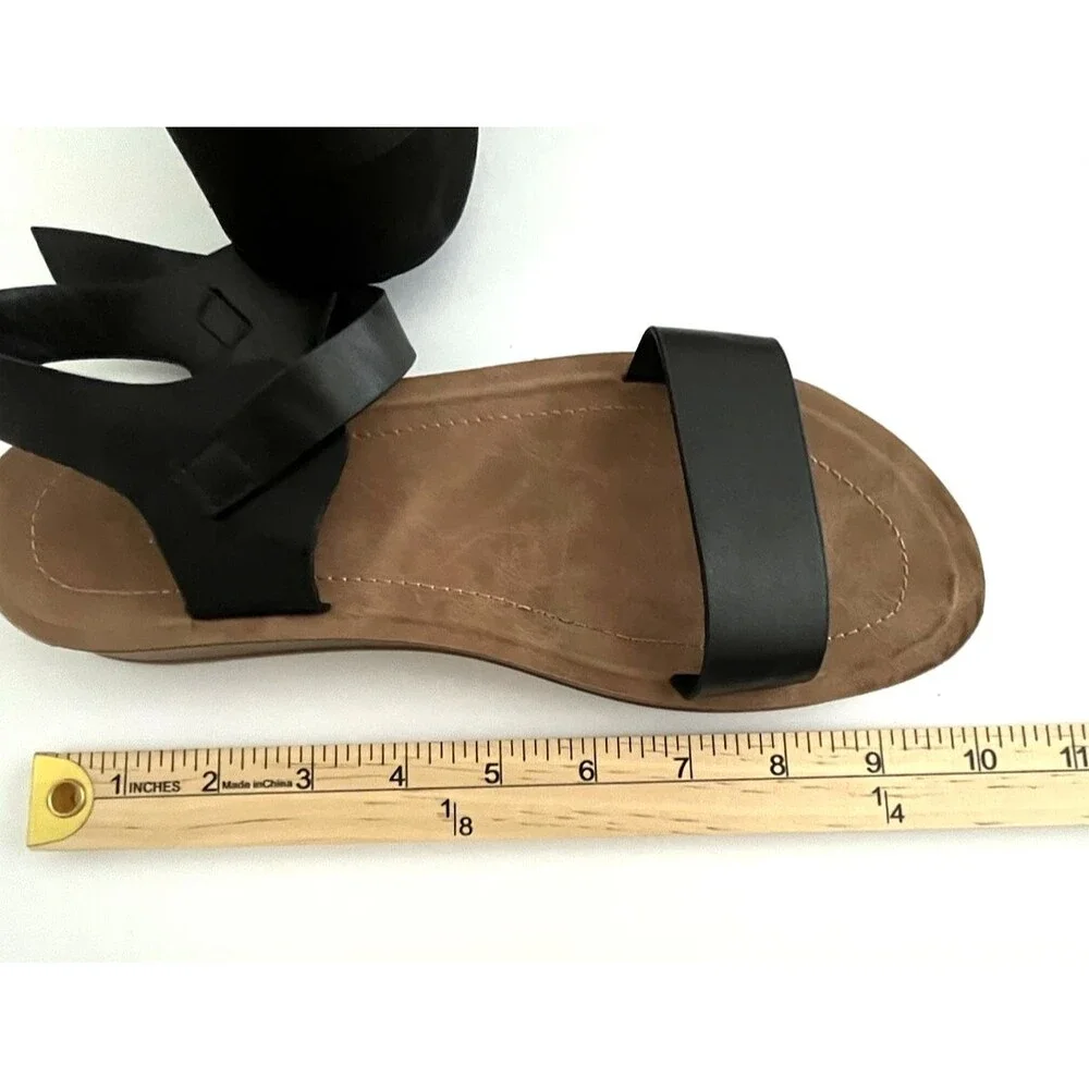 Bamboo Womens Classic Sandals Black/Brown Strappy Size 8 Flat Minimalist Modern